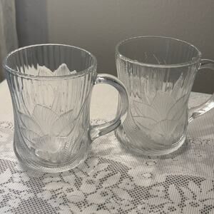 Vintage Arcoroc Canterbury Crocus France Clear Glass Mugs Set of 2 Coffee/ tea